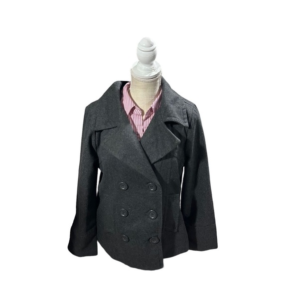 Dollhouse NYC Grey Double-Breasted 3 Button Pea Coat Jacket Sz L Pockets NWT - Picture 2 of 16